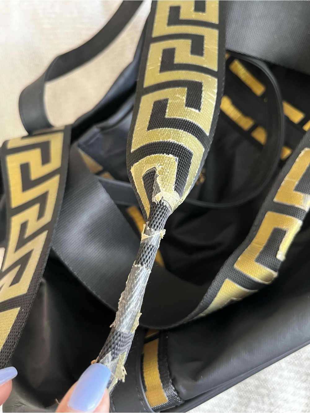 Versace Parfums Black Shoulder Bag Gold Medusa Logo Meandros Pattern Tote Bags - Picture 14 of 16